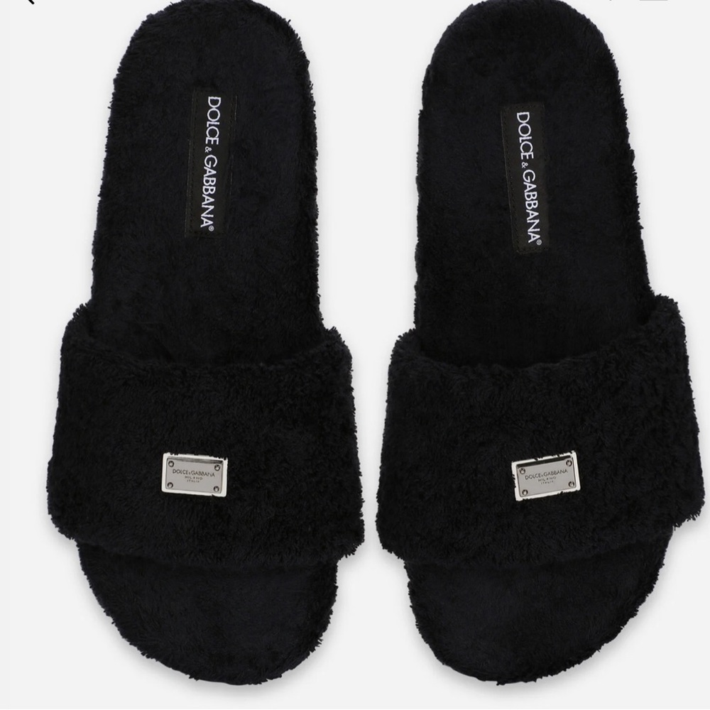 🔥DOLCE & GABBANA Terrycloth Siders With Logo Tag🔥